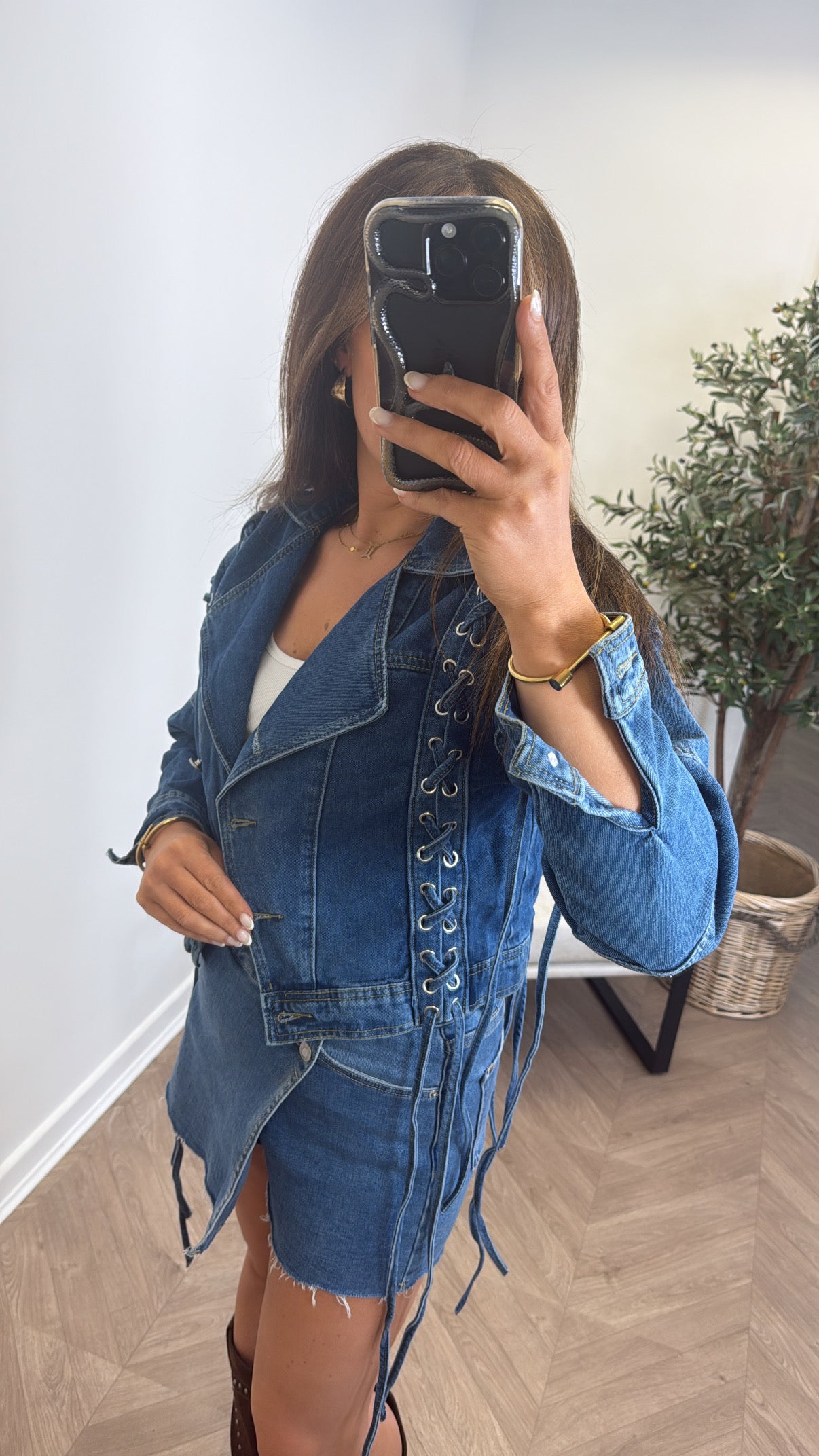 LACEY dark blue lace up denim jacket