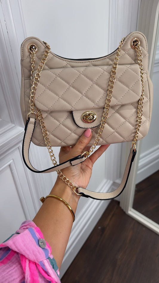 ELLIE beige quilted shoulder bag