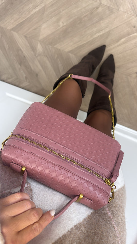 SHAUNA blush pink woven cross body bag