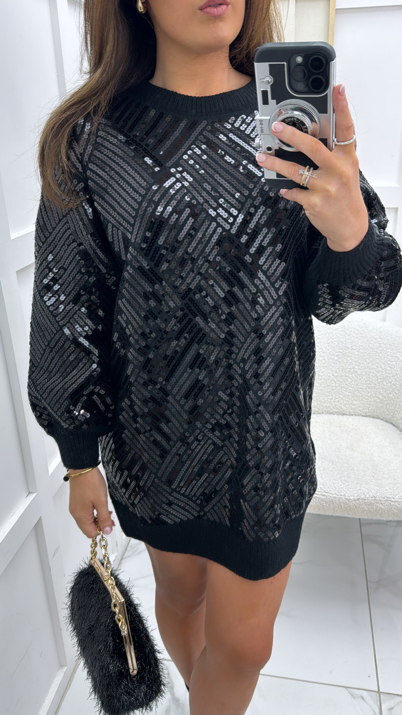 NATASHA black sequin embellished jumper dress