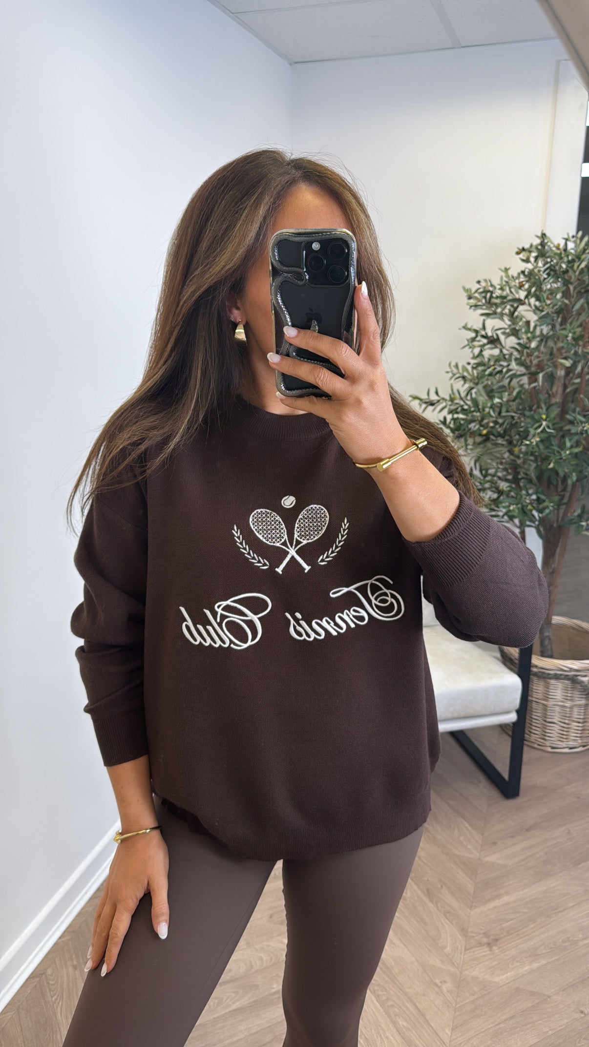 TENNIS CLUB brown embroidered knitted jumper