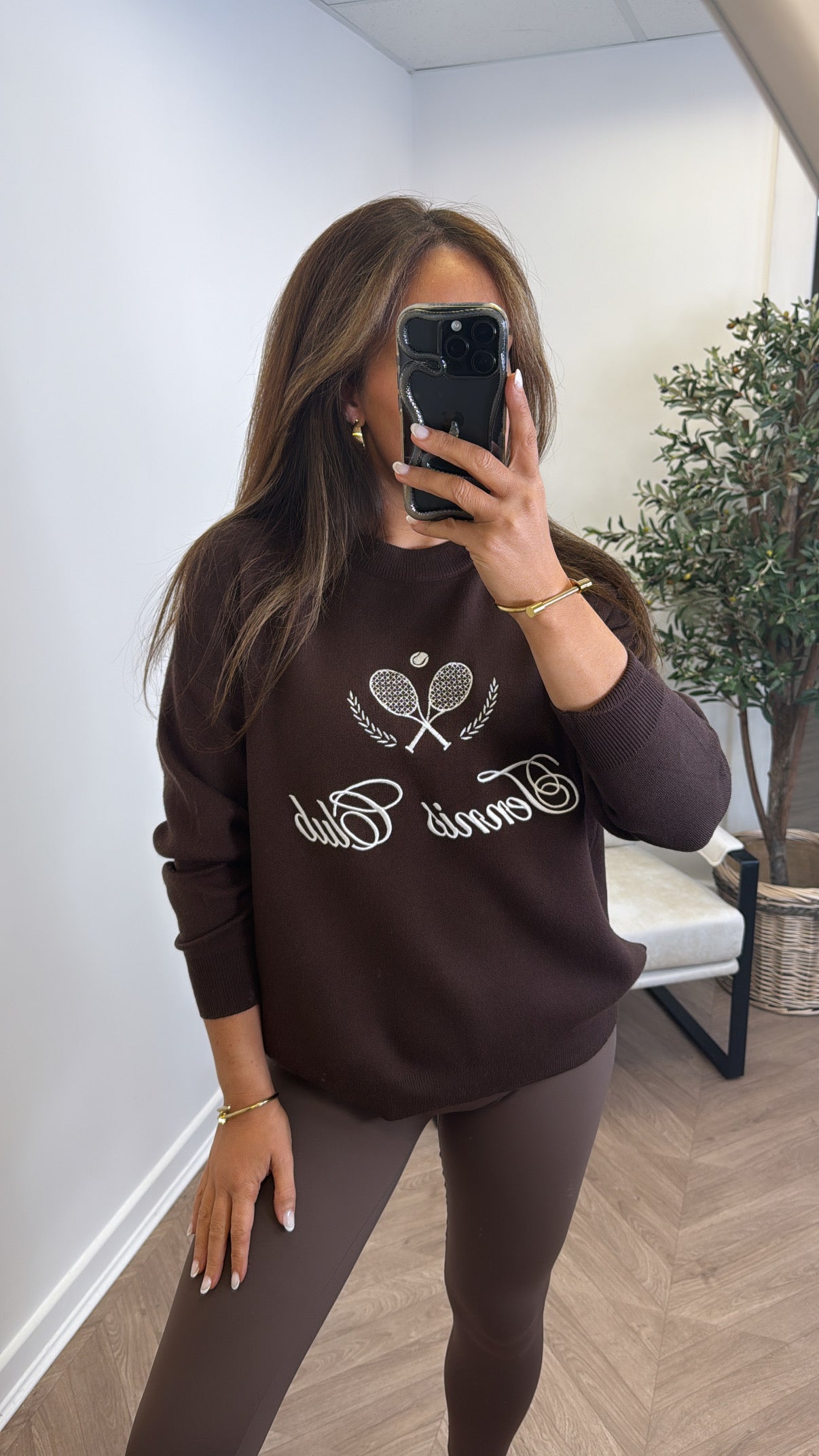 TENNIS CLUB brown embroidered knitted jumper