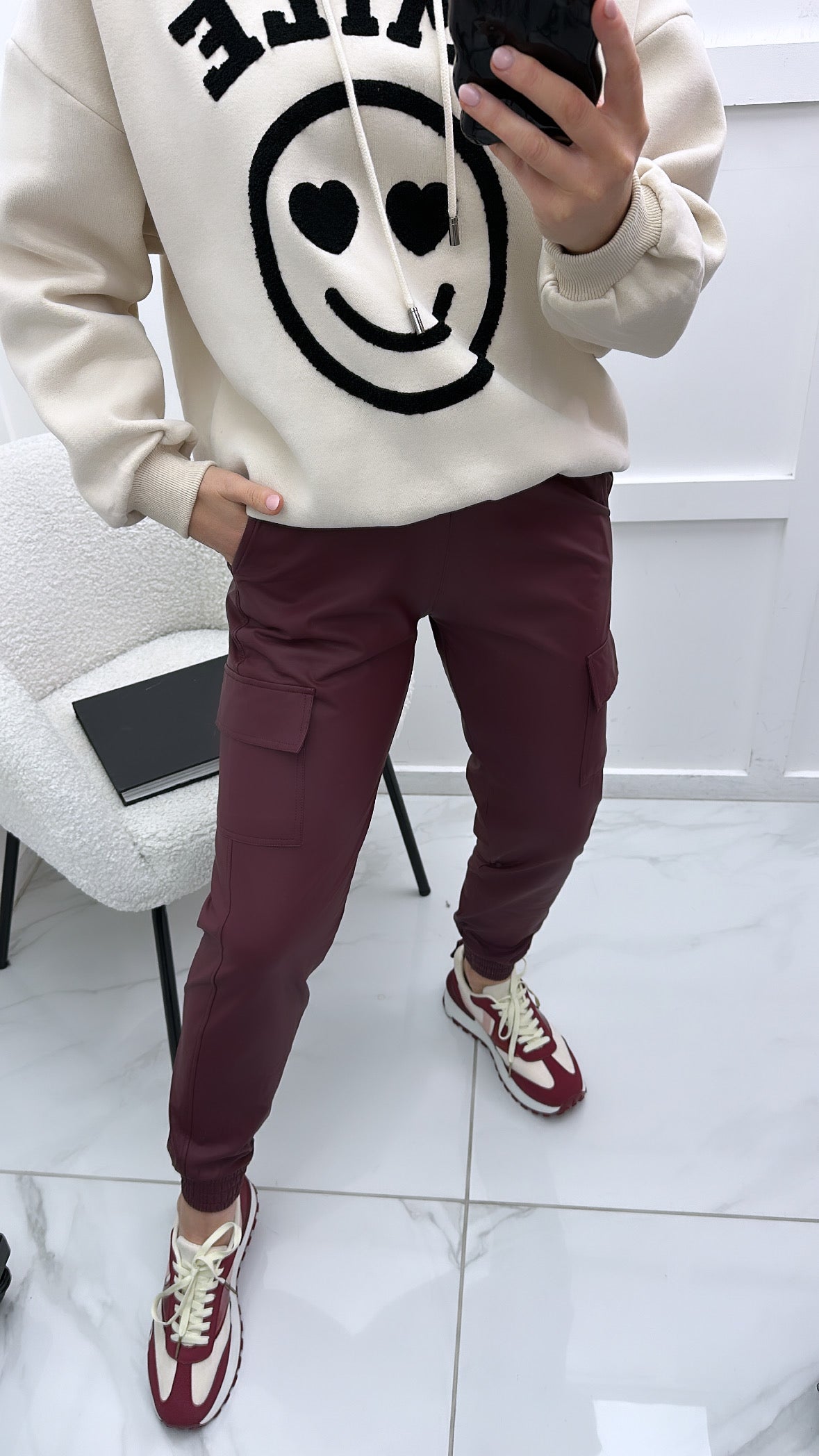 ERIN burgundy PU jogger pants