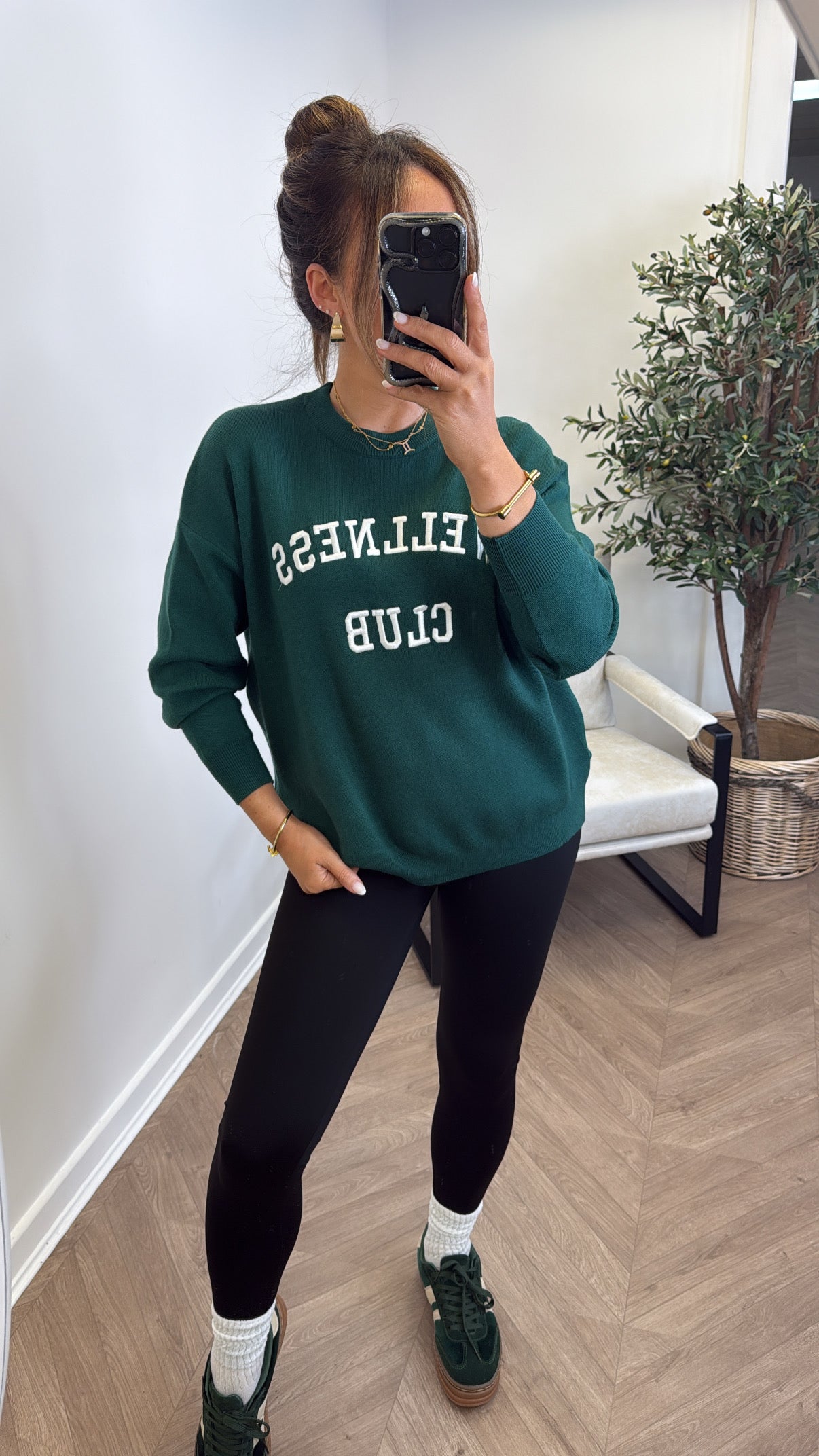 WELLNESS green embroidered knitted jumper