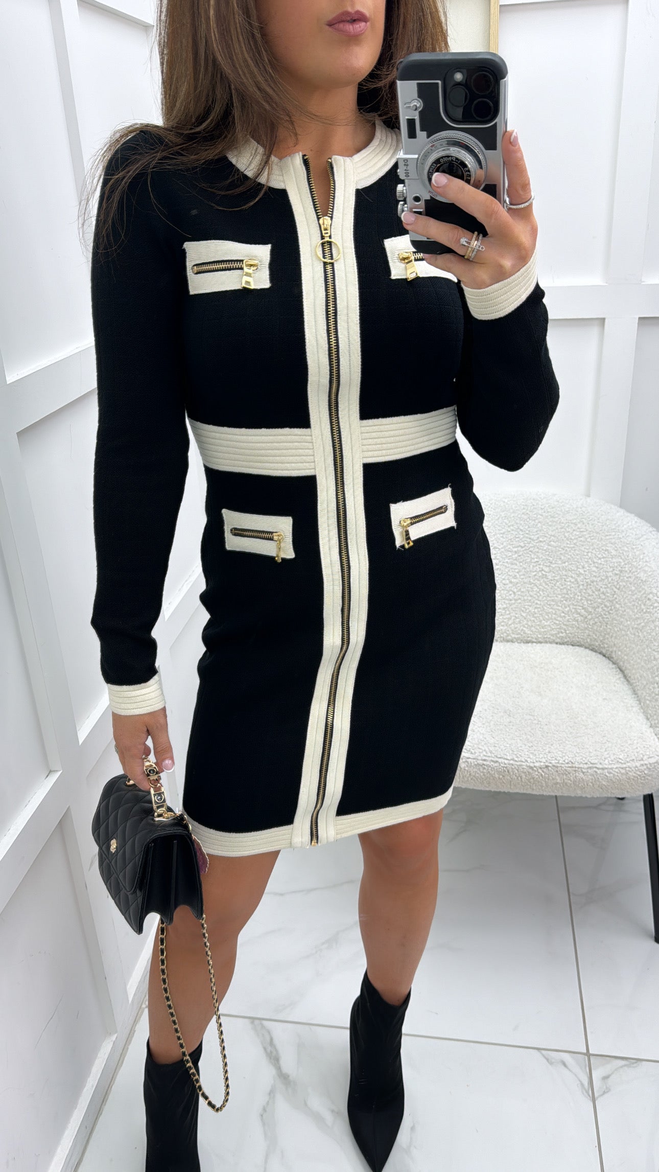 SAVANNAH black and cream knit dress