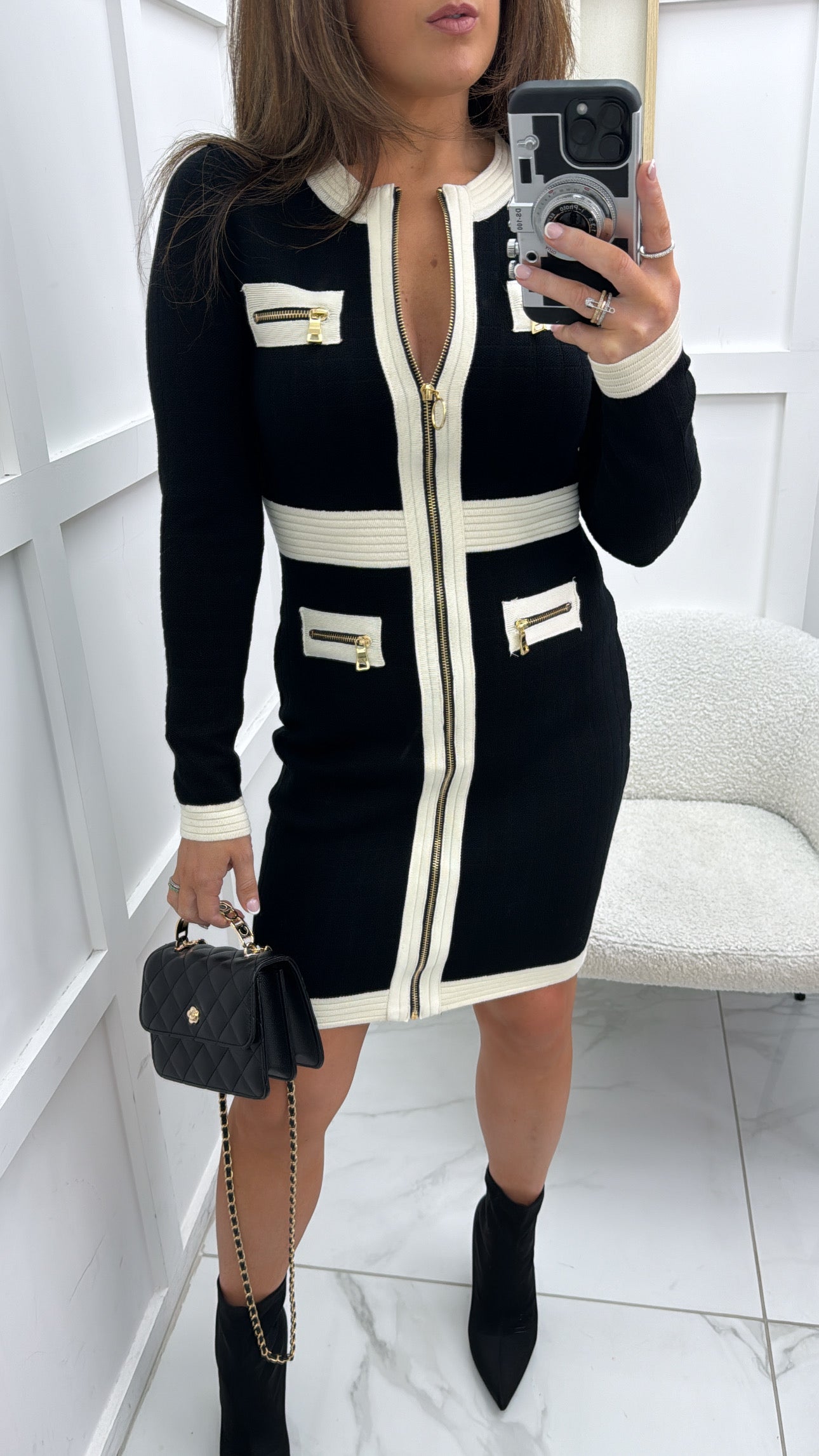 SAVANNAH black and cream knit dress