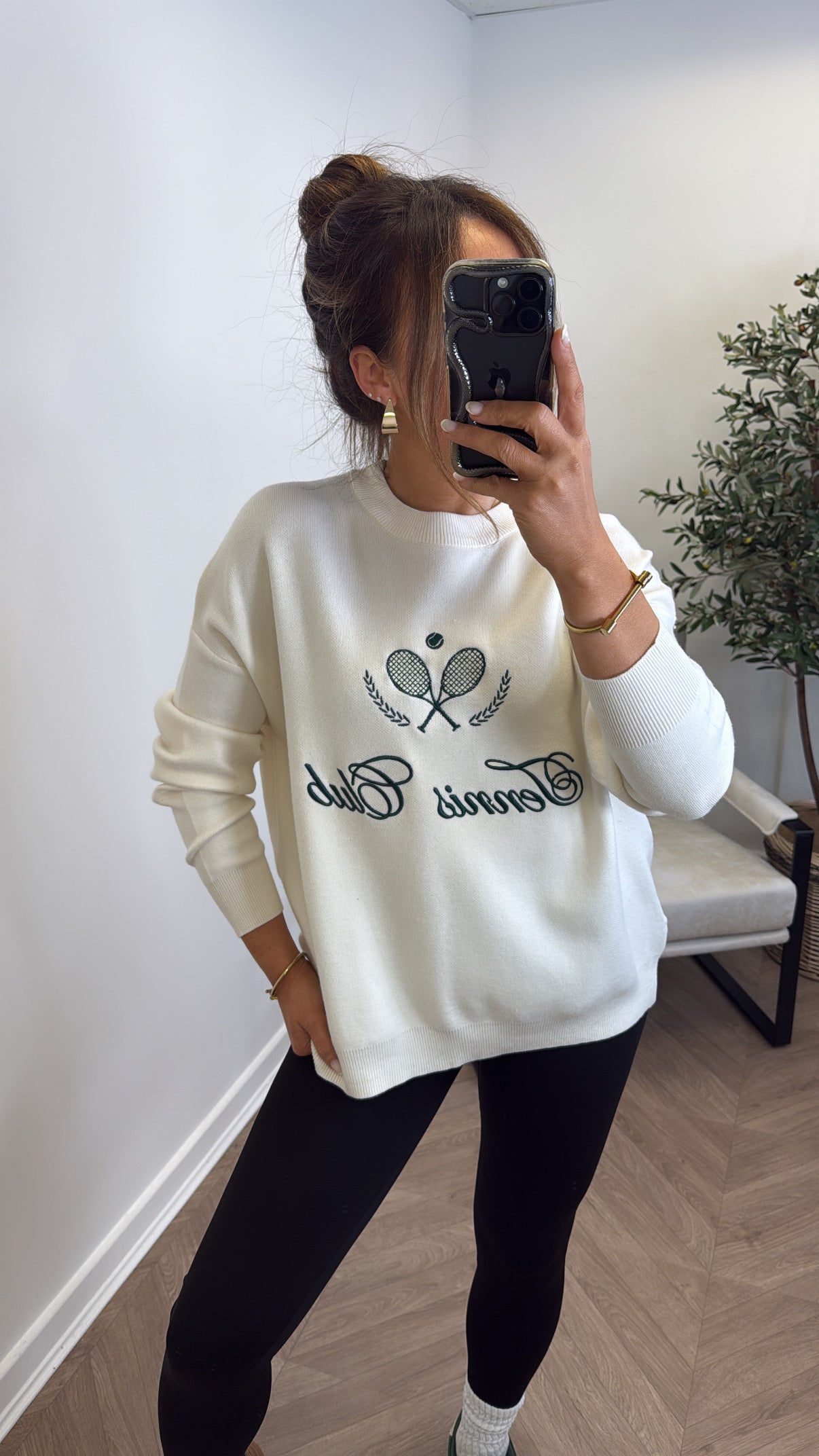 TENNIS CLUB cream embroidered knitted jumper