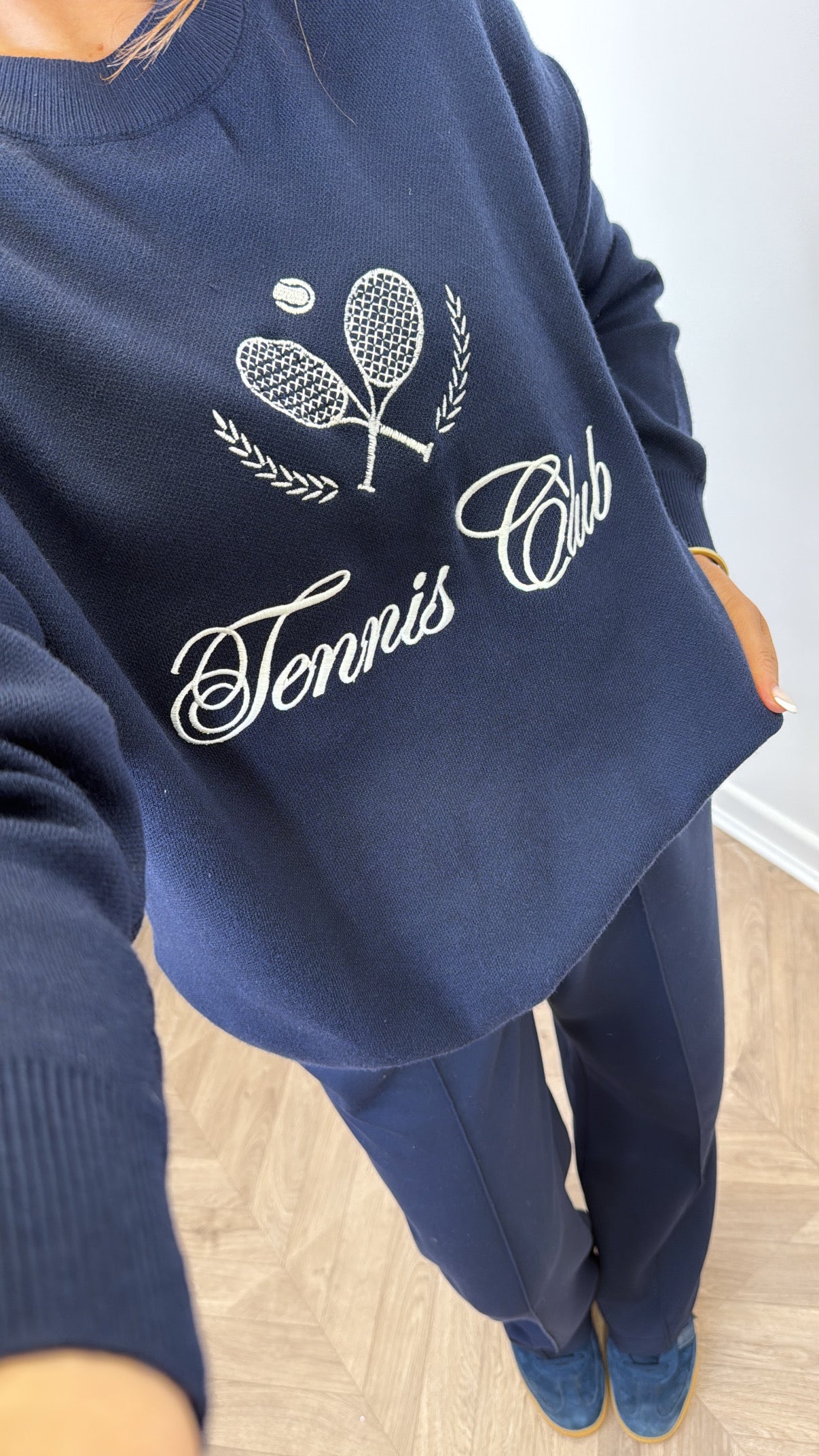 TENNIS CLUB navy embroidered knitted jumper