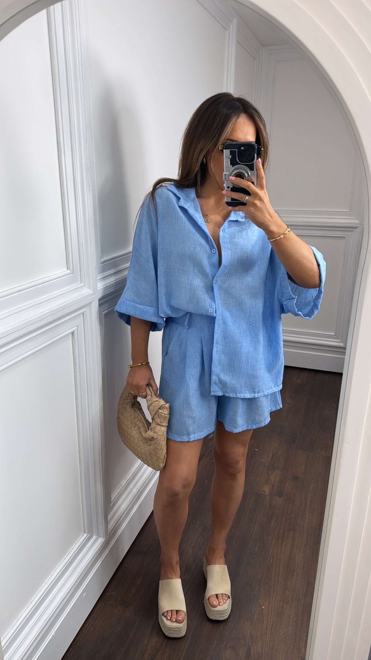 GENENE powder blue linen look co-ord
