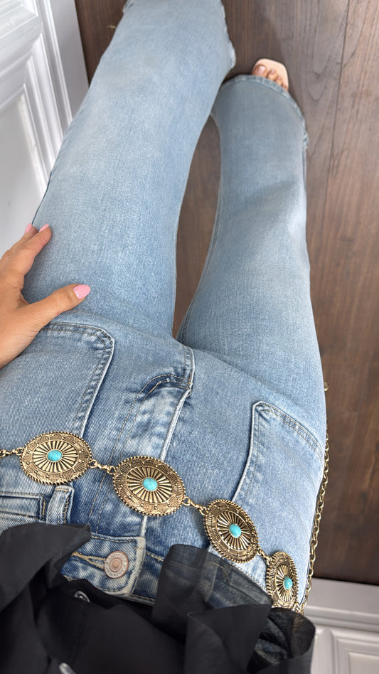 KENDRA gold turquoise stone belt