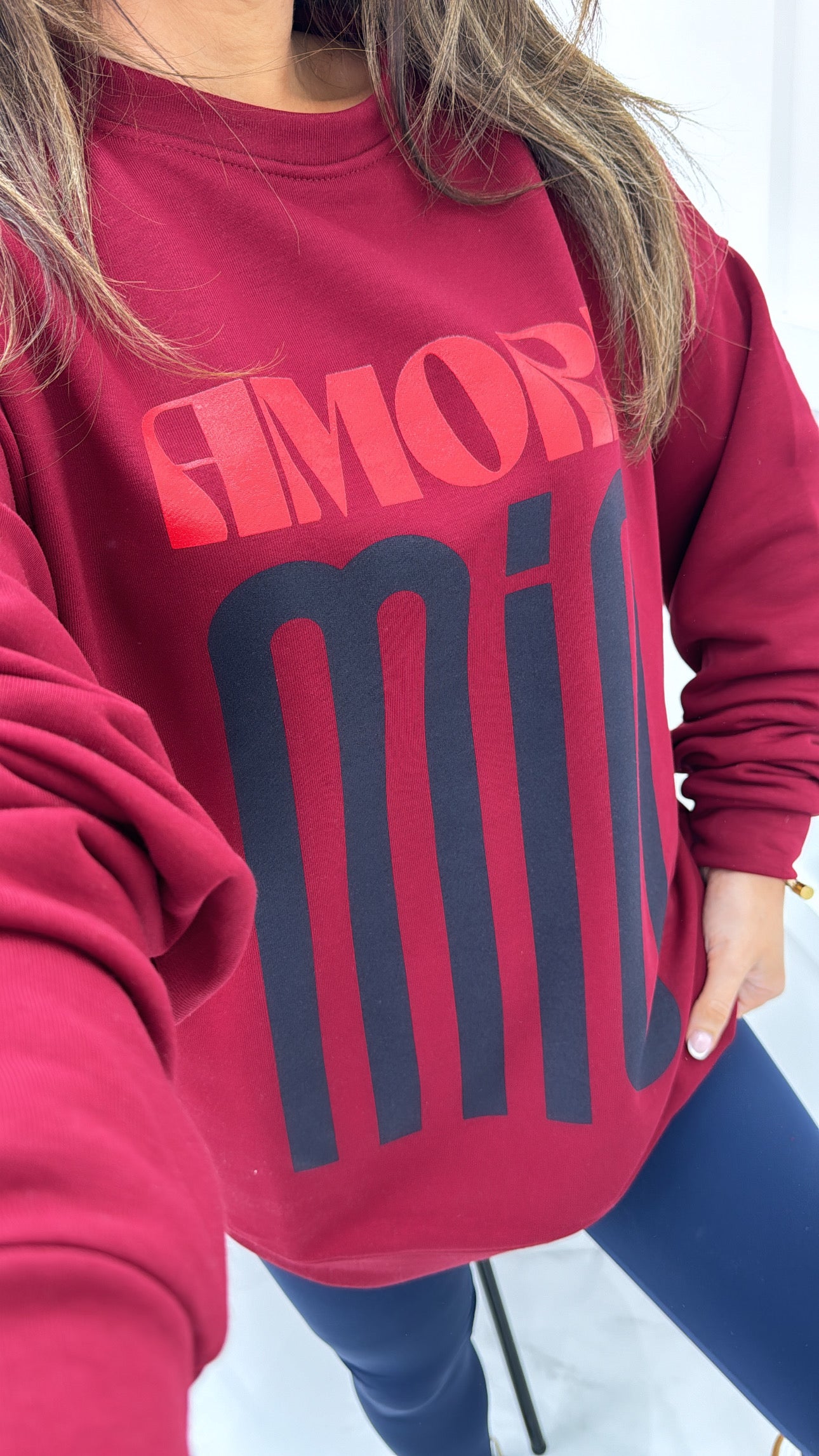 AMORE MIO cherry red slogan sweatshirt