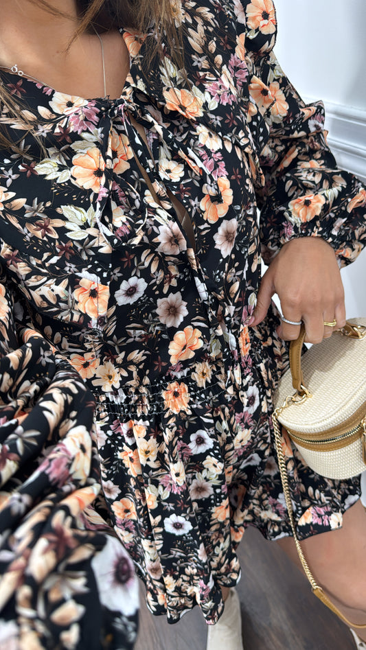 REEVE black floral extravagant collar playsuit