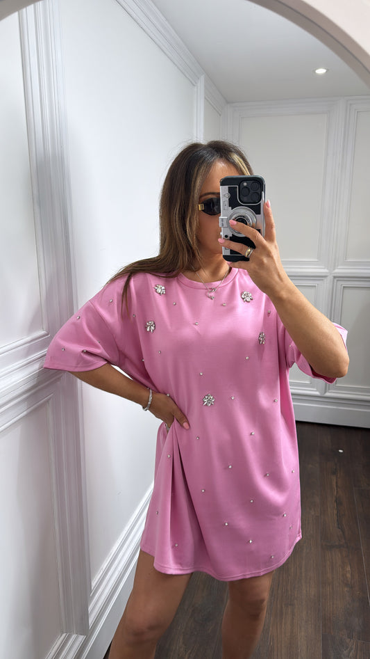LUCIE pink crystal tshirt dress