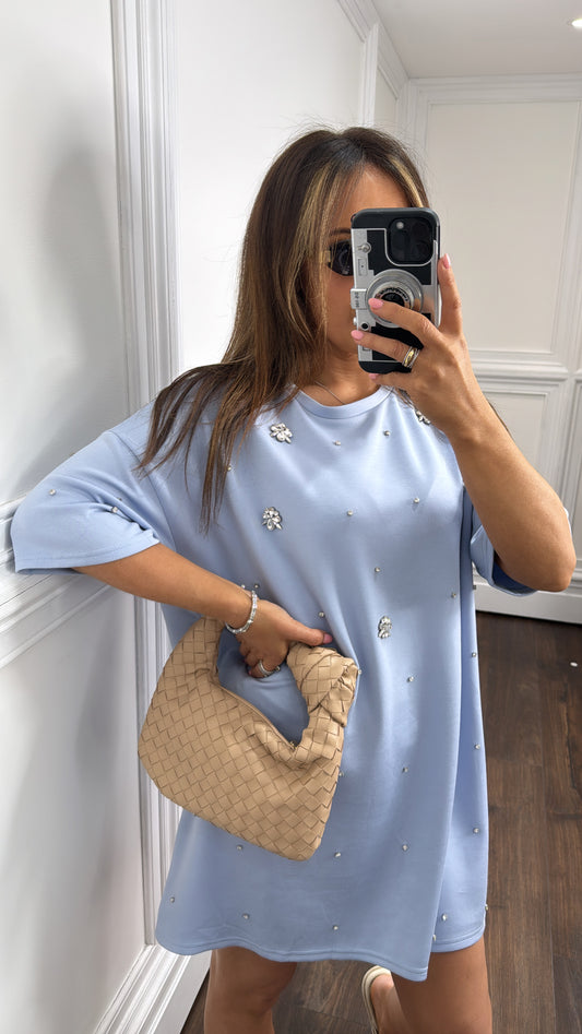 LUCIE powder blue crystal tshirt dress