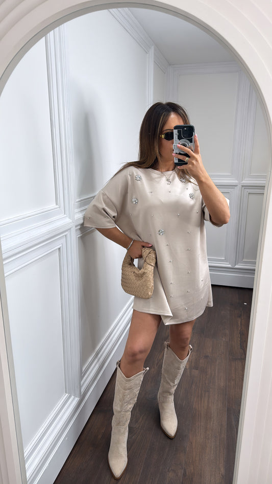 LUCIE beige crystal tshirt dress