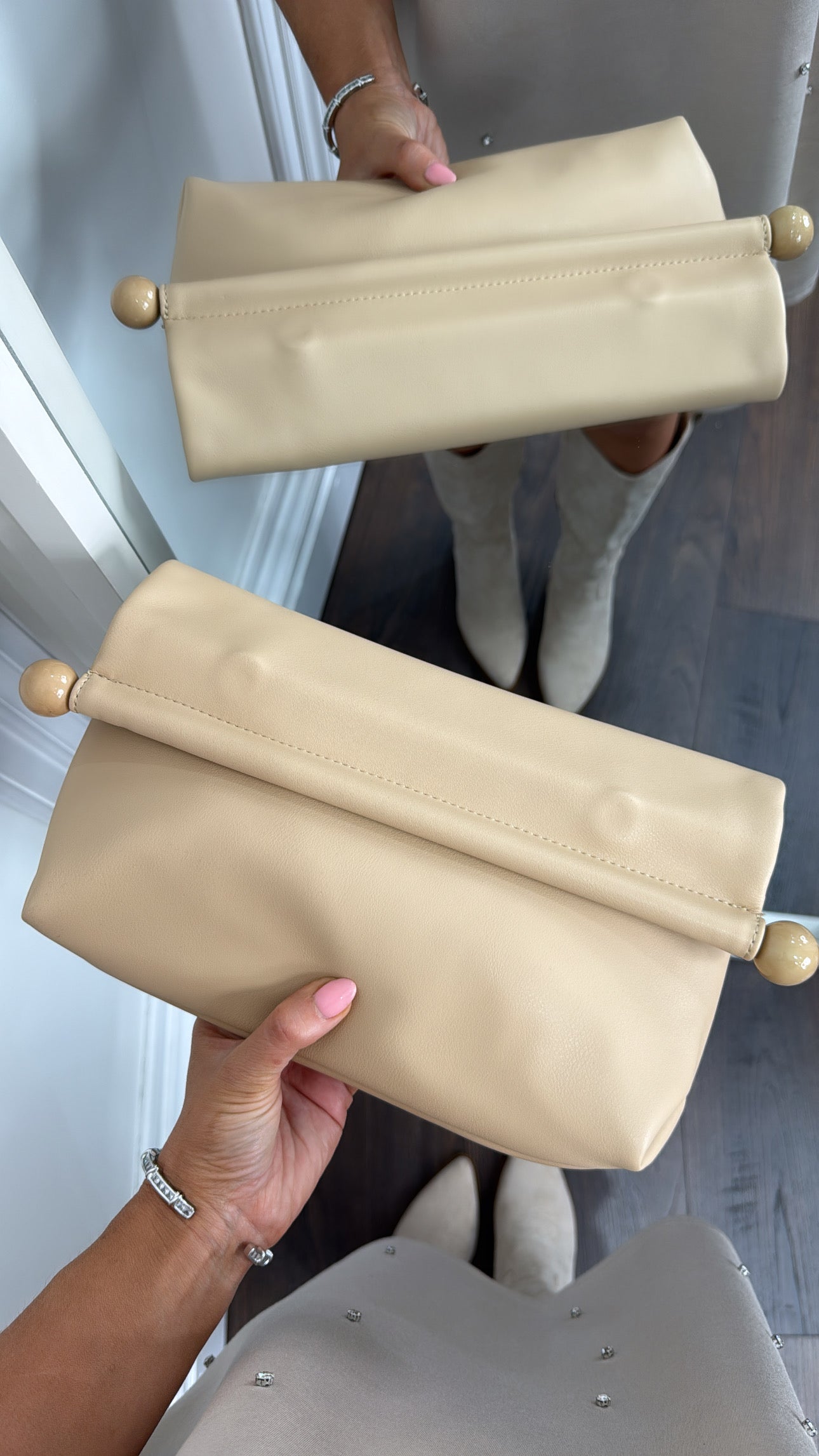 TESSA beige fold over clutch bag
