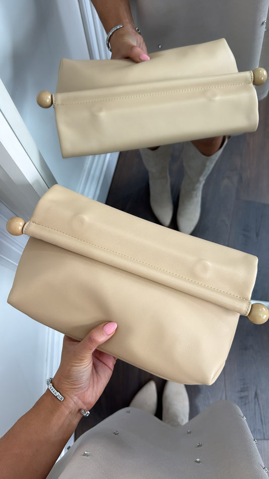 TESSA beige fold over clutch bag
