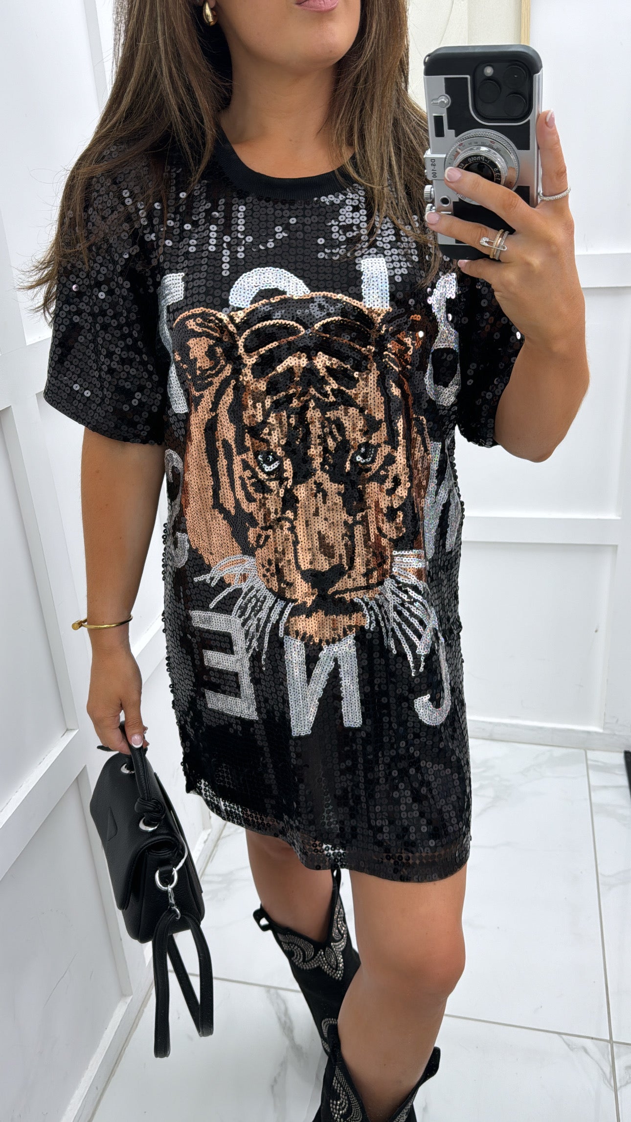 MARNI black sequin embellished tiger dress