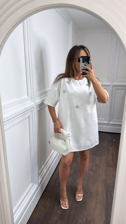 LUCIE white crystal tshirt dress