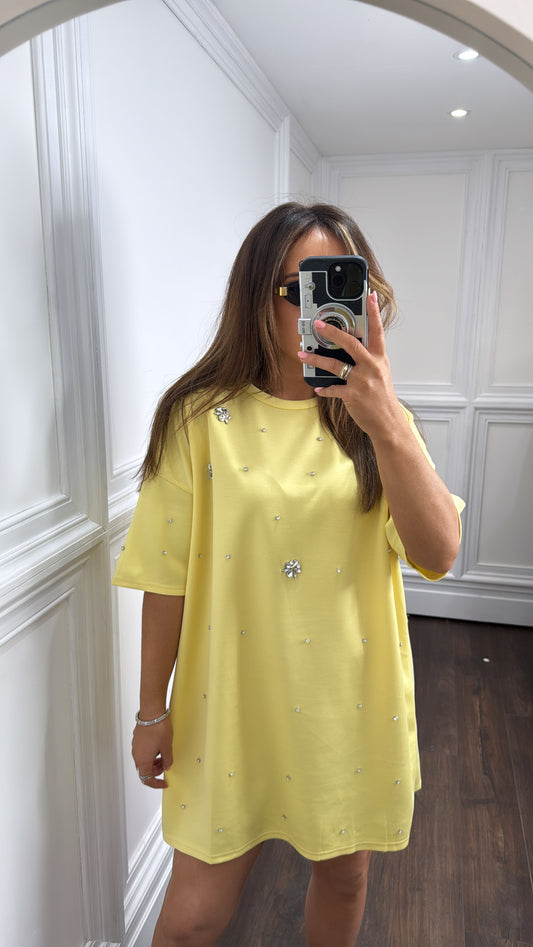 LUCIE yellow crystal tshirt dress