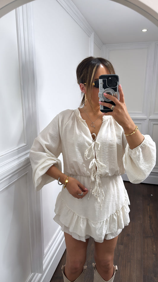 LORETTA cream tie front playsuit