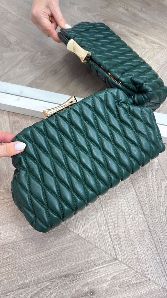 GIA forest green woven clutch bag