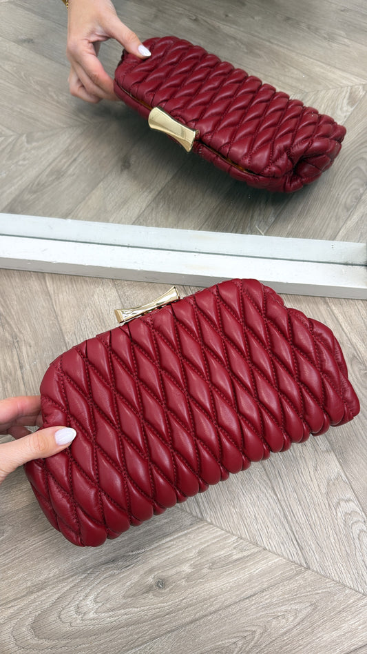GIA cherry red woven clutch bag
