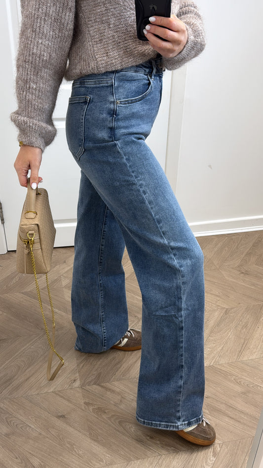 MYLA mid wash wide leg stretchy jeans