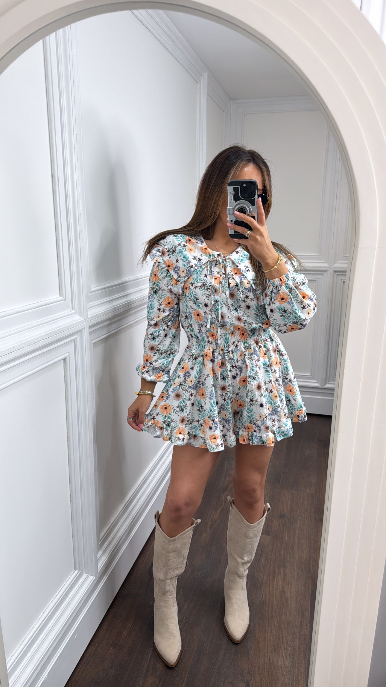 REEVE white floral extravagant collar playsuit