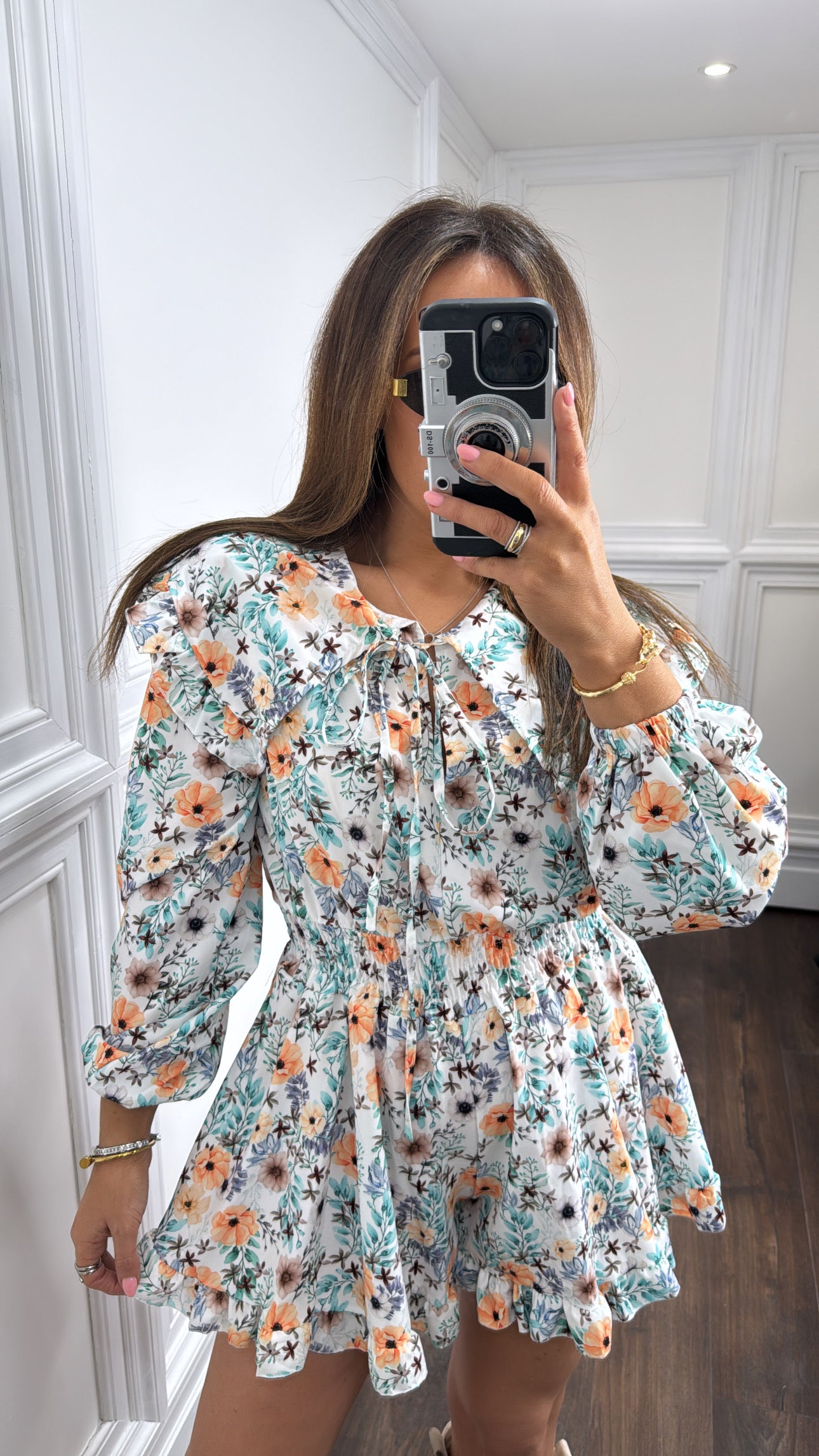 REEVE white floral extravagant collar playsuit