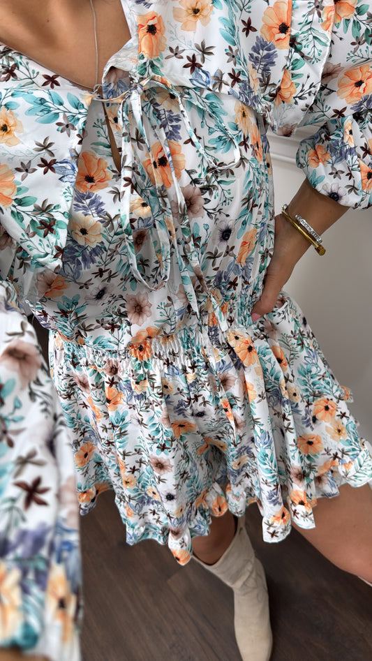 REEVE white floral extravagant collar playsuit