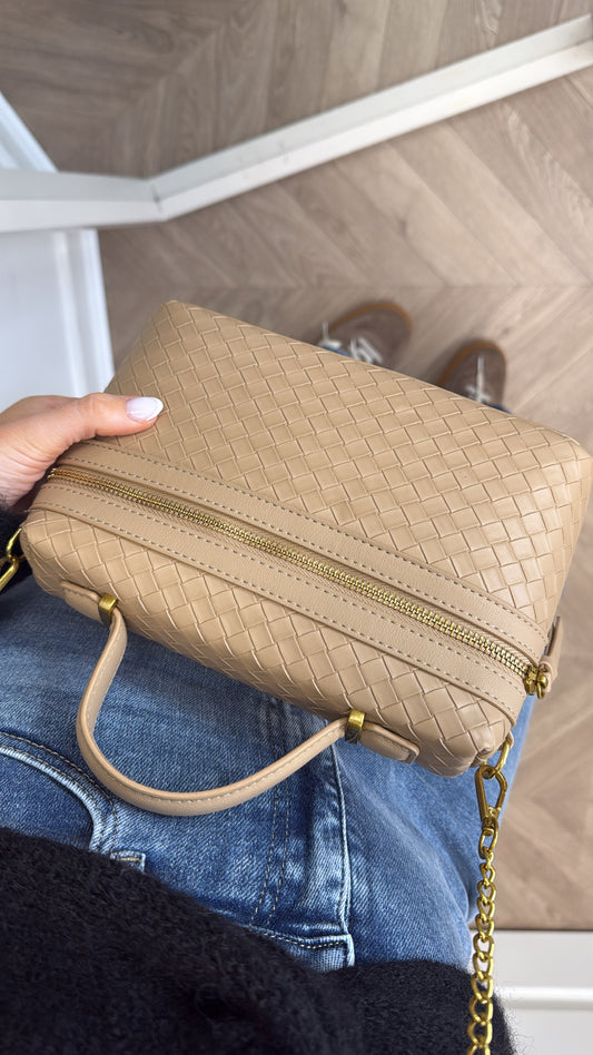 SHAUNA beige woven cross body bag