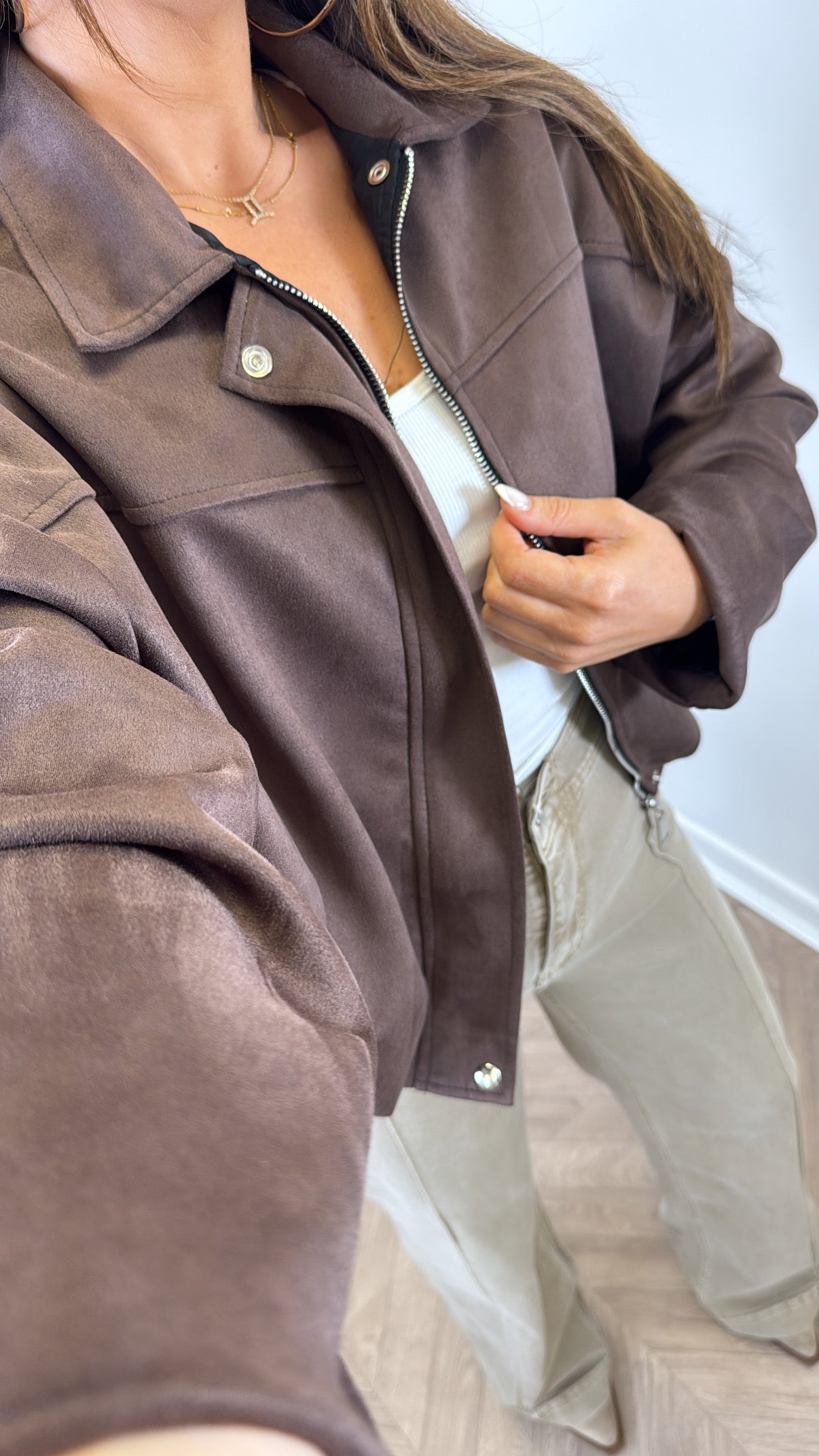 WINNIE brown faux suede jacket