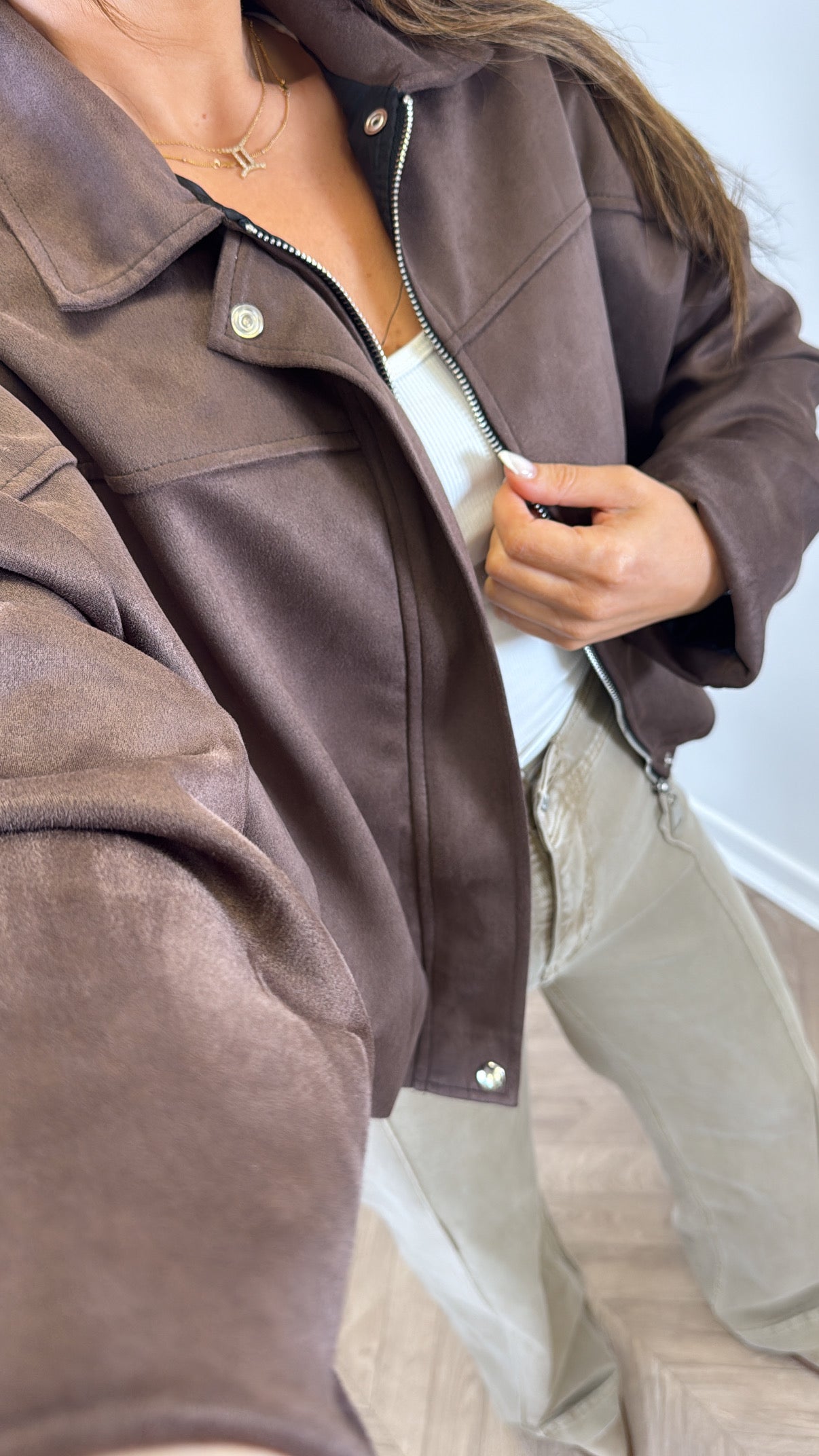 WINNIE brown faux suede jacket