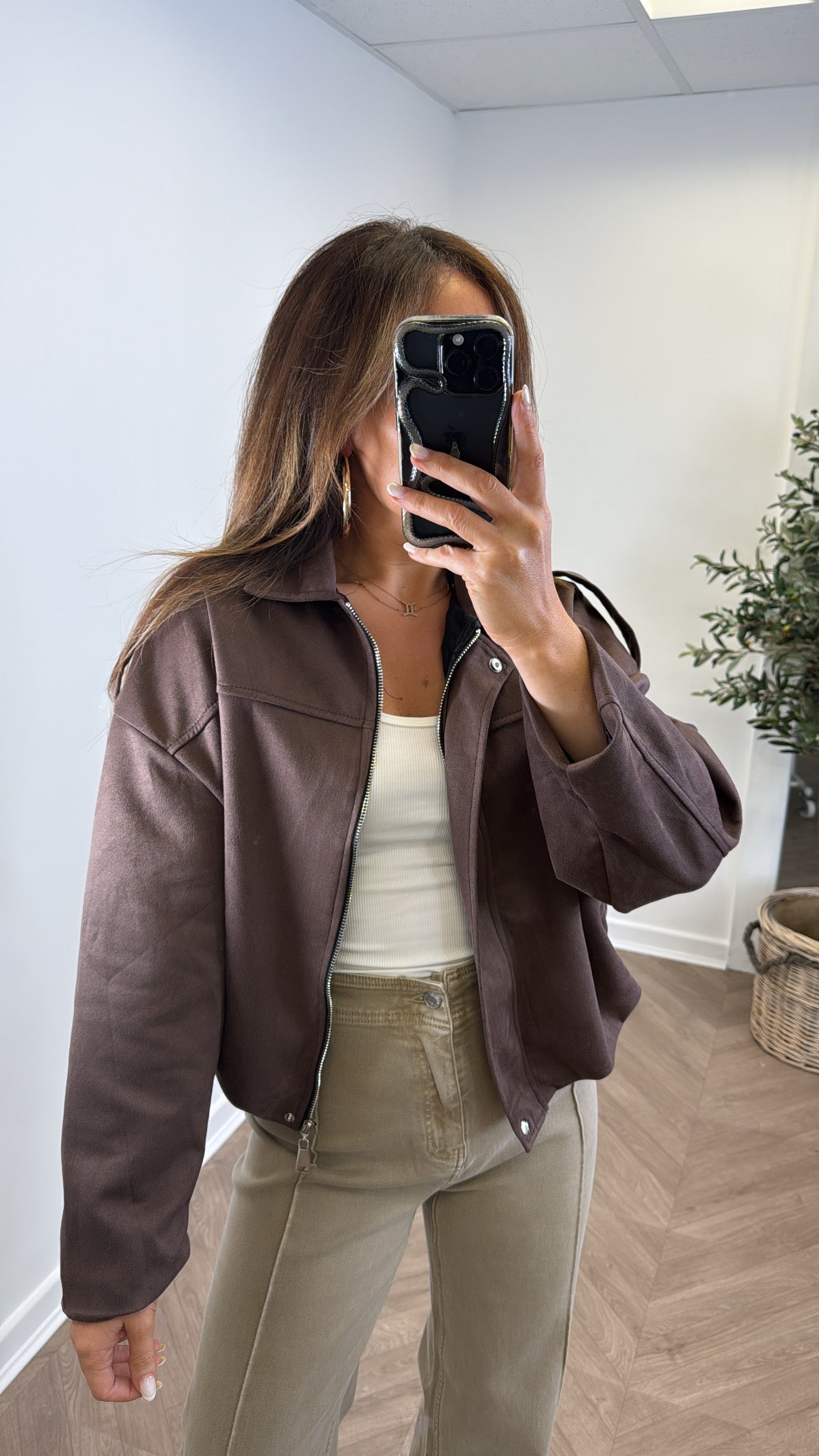 WINNIE brown faux suede jacket