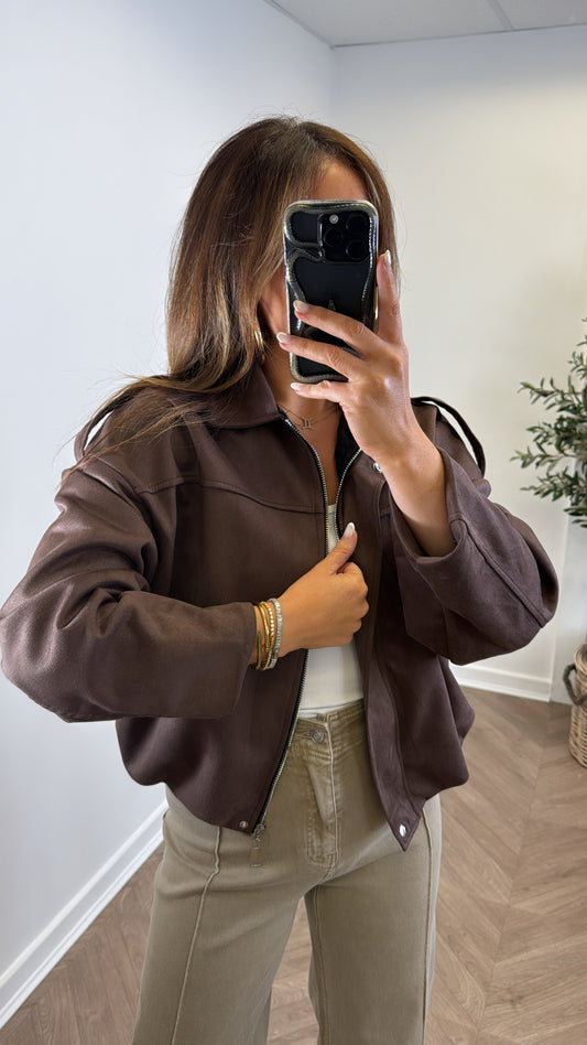 WINNIE brown faux suede jacket