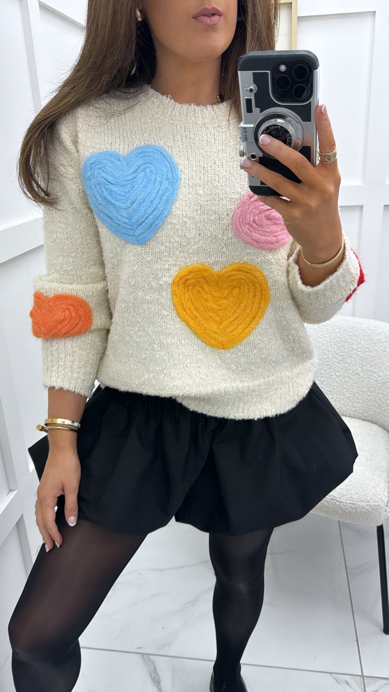 HATTIE cream heart motif super soft jumper