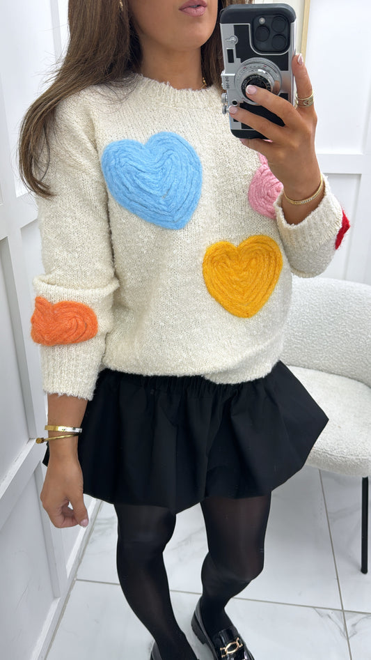 HATTIE cream heart motif super soft jumper