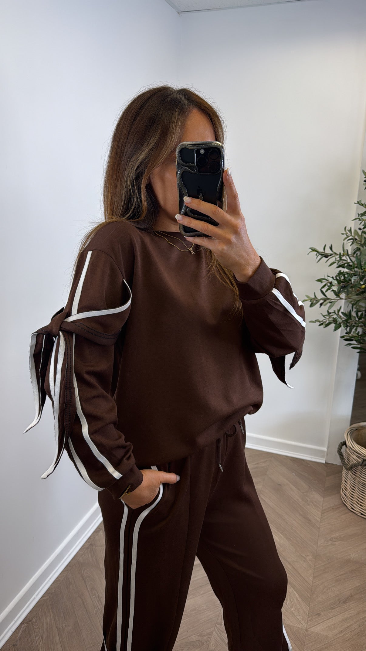 MAISIE brown tie detail tracksuit