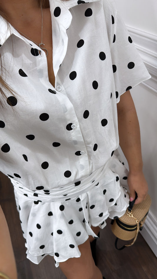 ERIKA white polka dot ruffle dress