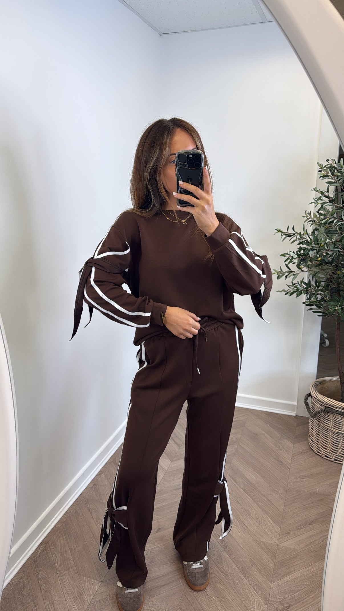 MAISIE brown tie detail tracksuit