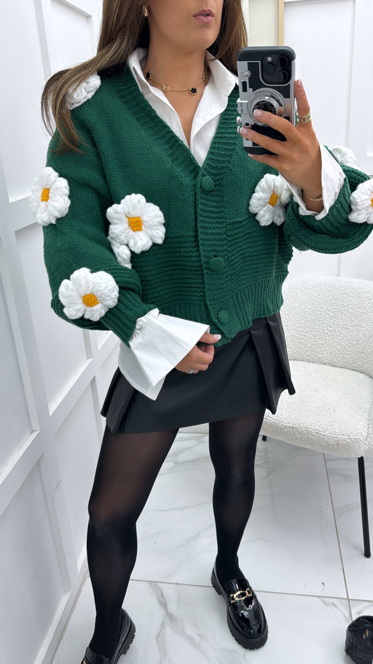 BLAKE green premium chunky knit flower cardigan