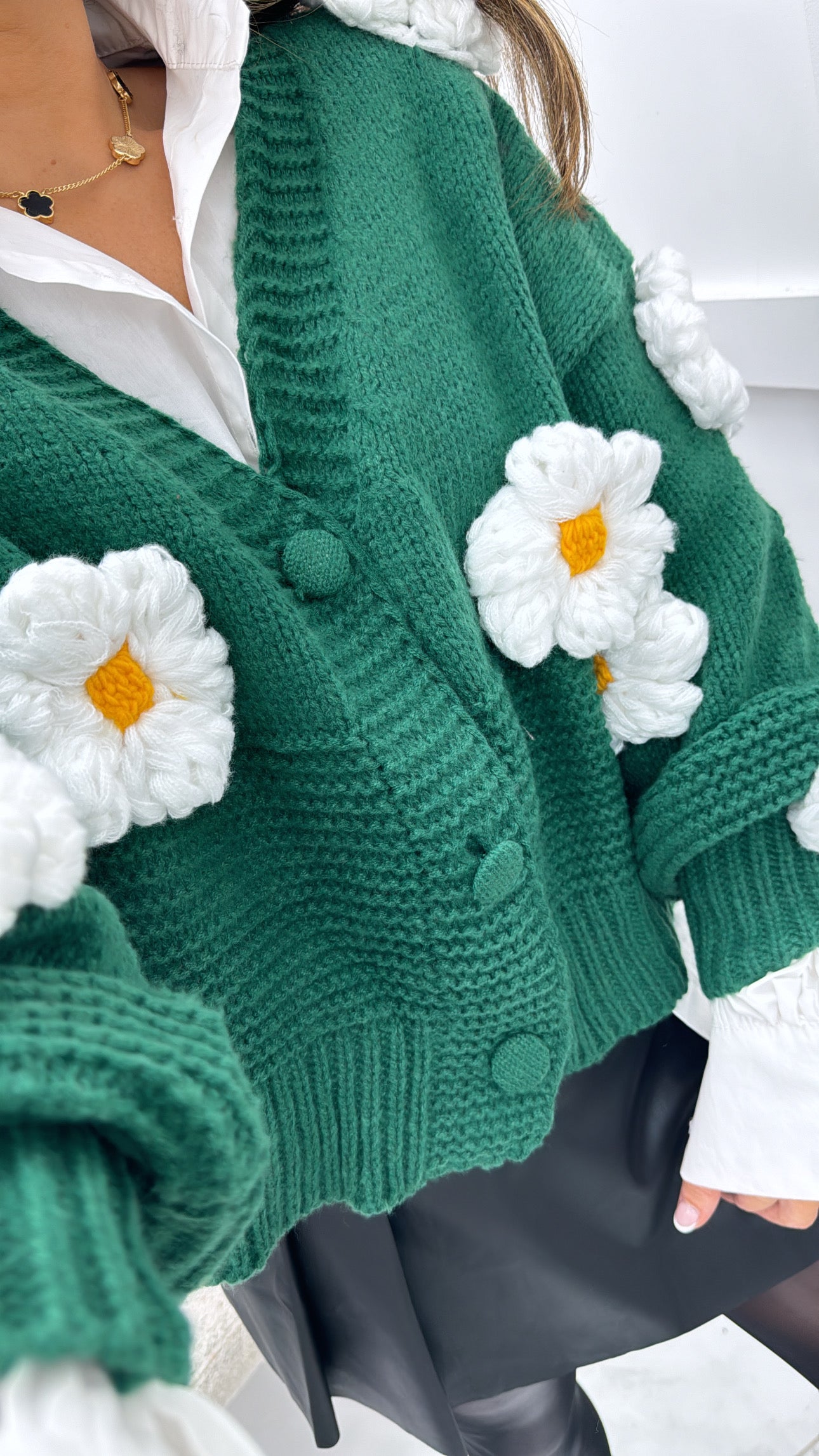 BLAKE green premium chunky knit flower cardigan