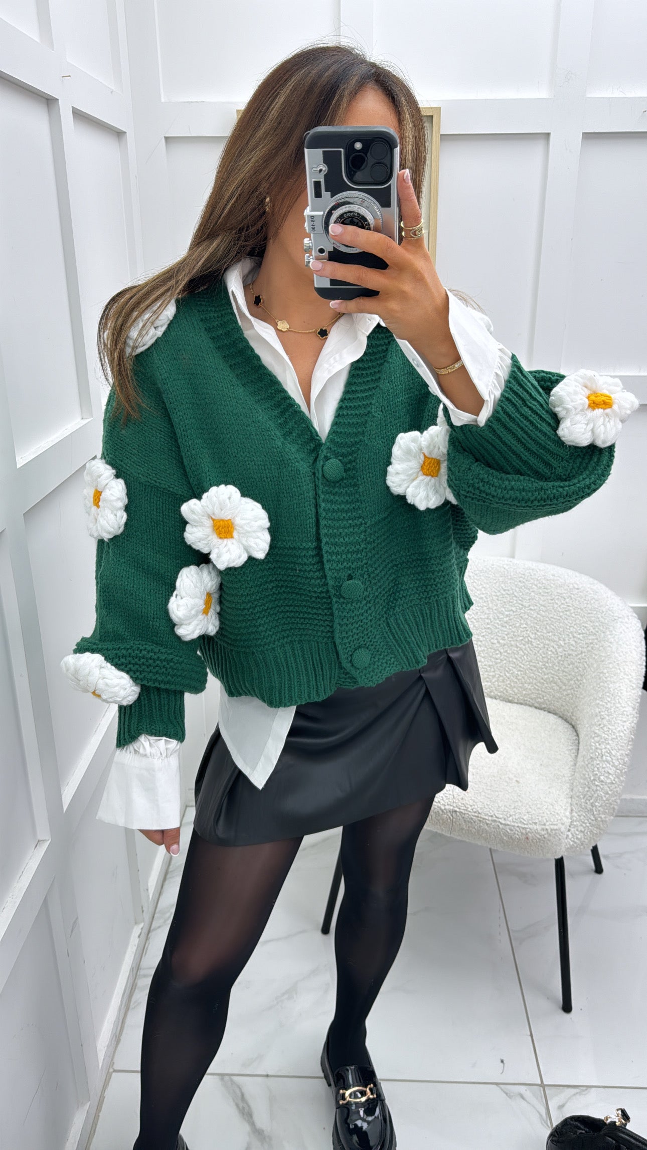 BLAKE green premium chunky knit flower cardigan