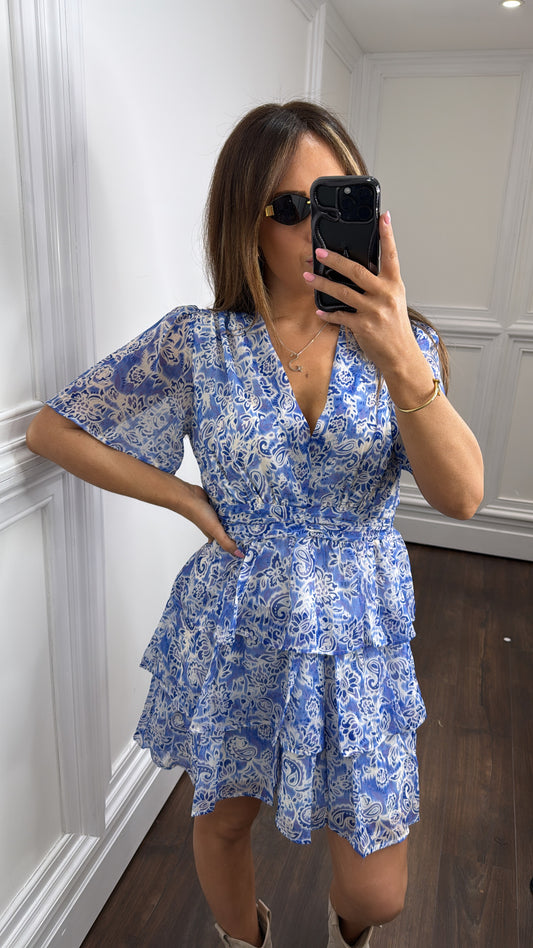 GEORGIE blue floral ruffle dress