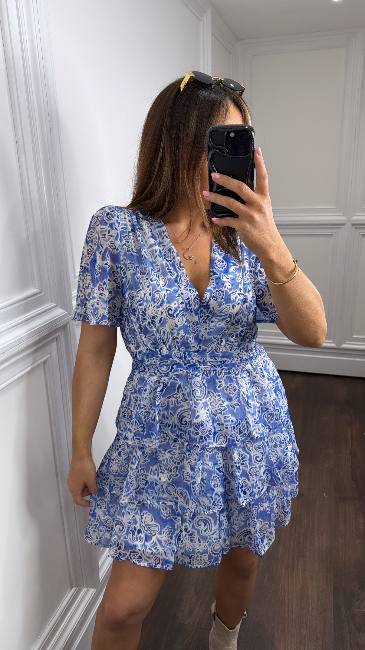 GEORGIE blue floral ruffle dress