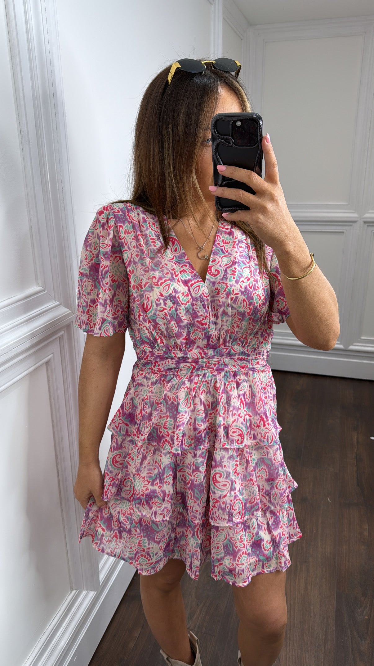 GEORGIE pink floral ruffle dress