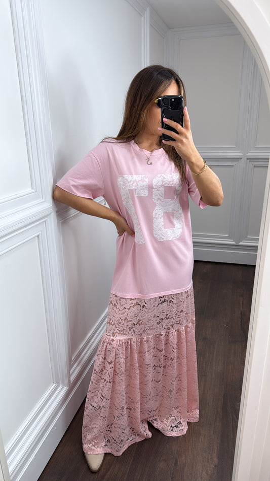 JESSIE pink 87 lace maxi dress
