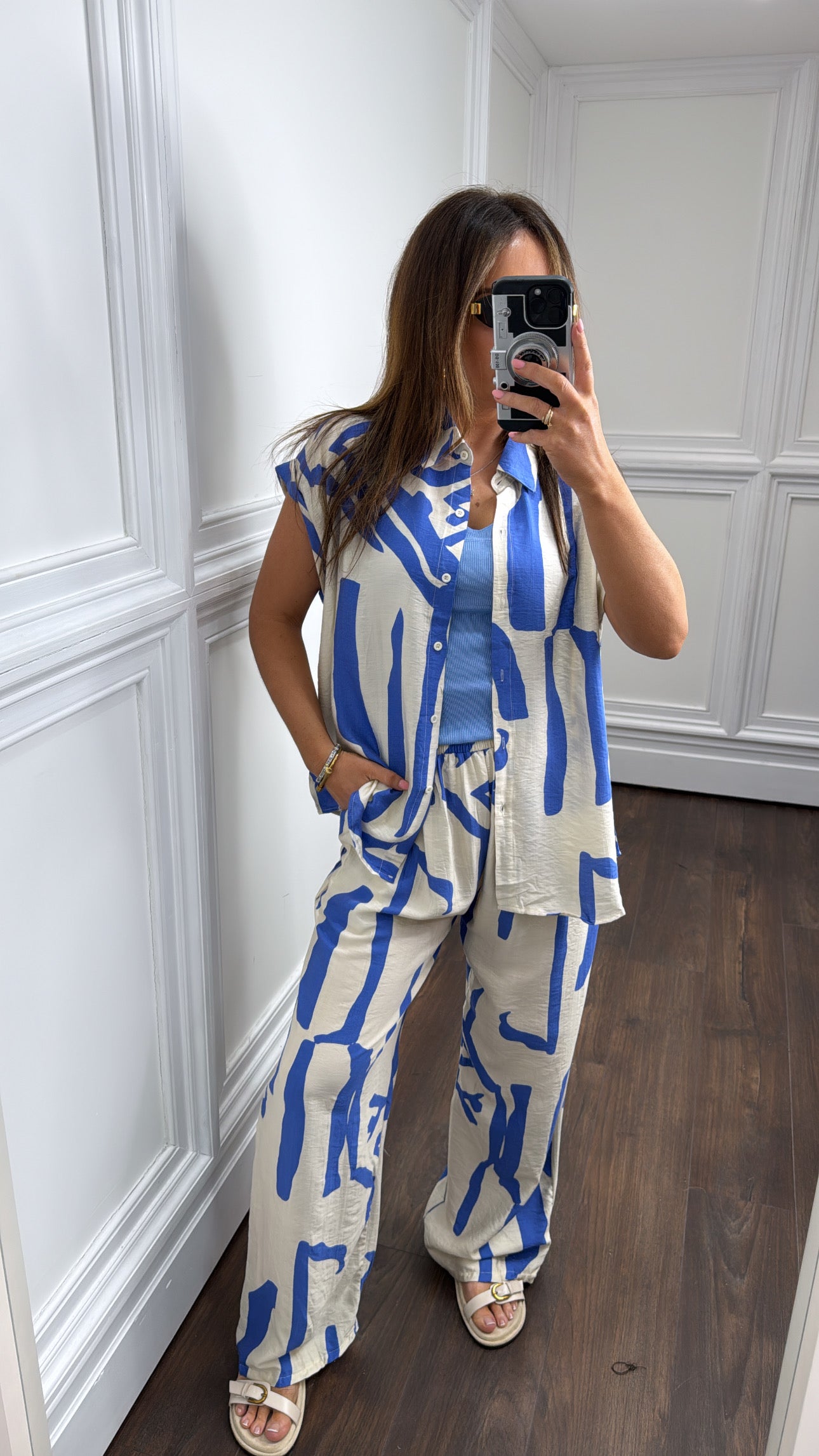 CHLOE blue abstract print trouser co-ord