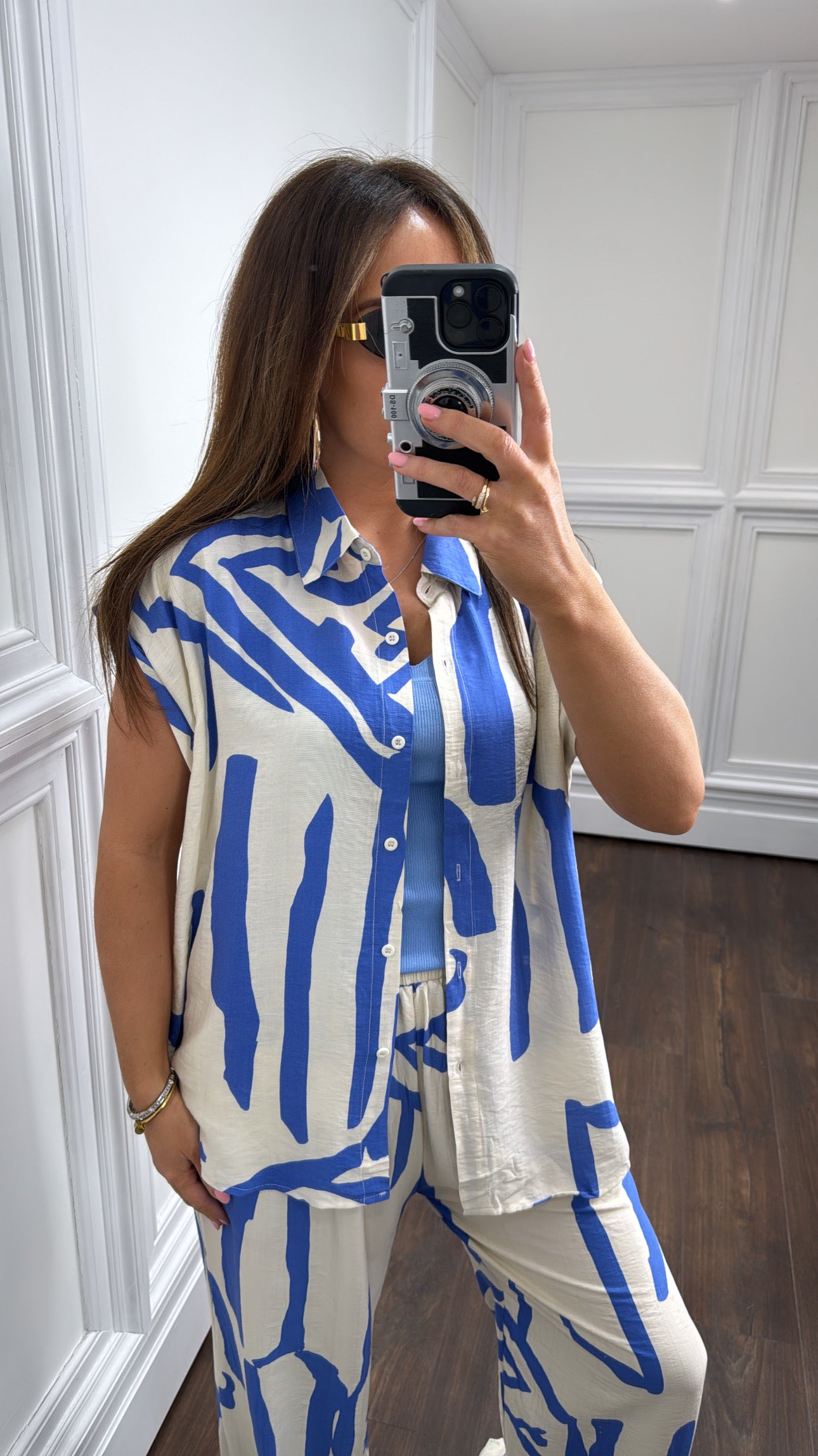 CHLOE blue abstract print trouser co-ord